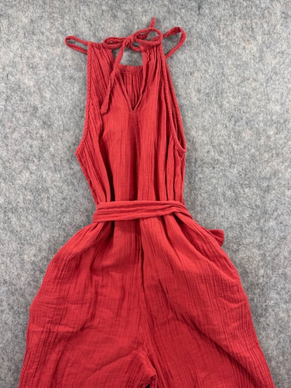 Pact Jumpsuit Halter Sz S Organic Cotton Coral Wide Leg - Picture 7 of 10